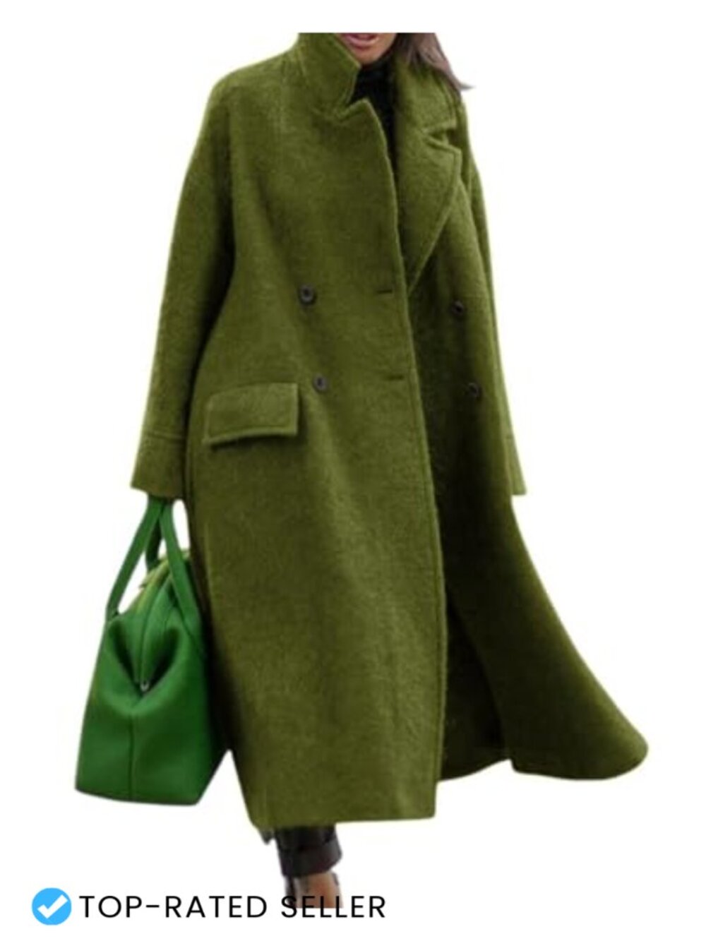 Oversized Wool Blend Pea Coat Long Trench Winter Overcoat